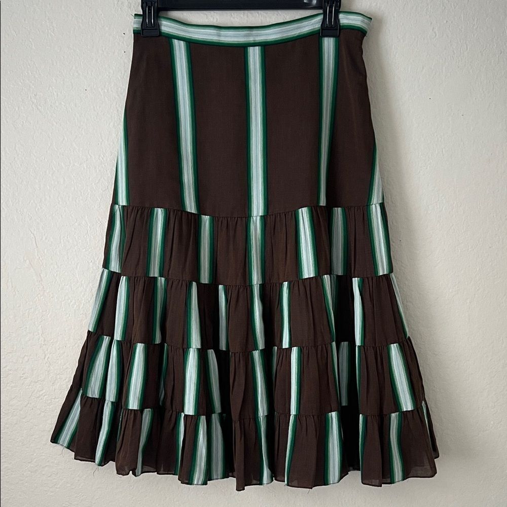 Annelore Striped Brown and Green Tiered Peasant Low Waist Skirt in Size 2